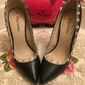 Zigisoho Heels | Black and Clear | Size 8M | Heel Approx 5 inches high